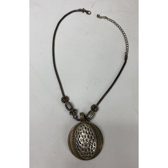 Premier Designs Cordova Necklace Pendant Brass Silvertone Leopard Cheetah - Picture 2 of 8